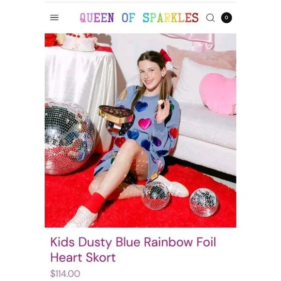 QUEEN OF SPARKLES Foil Heart Skort❤️💜💚💙🩷 10 Med - Picture 3 of 11